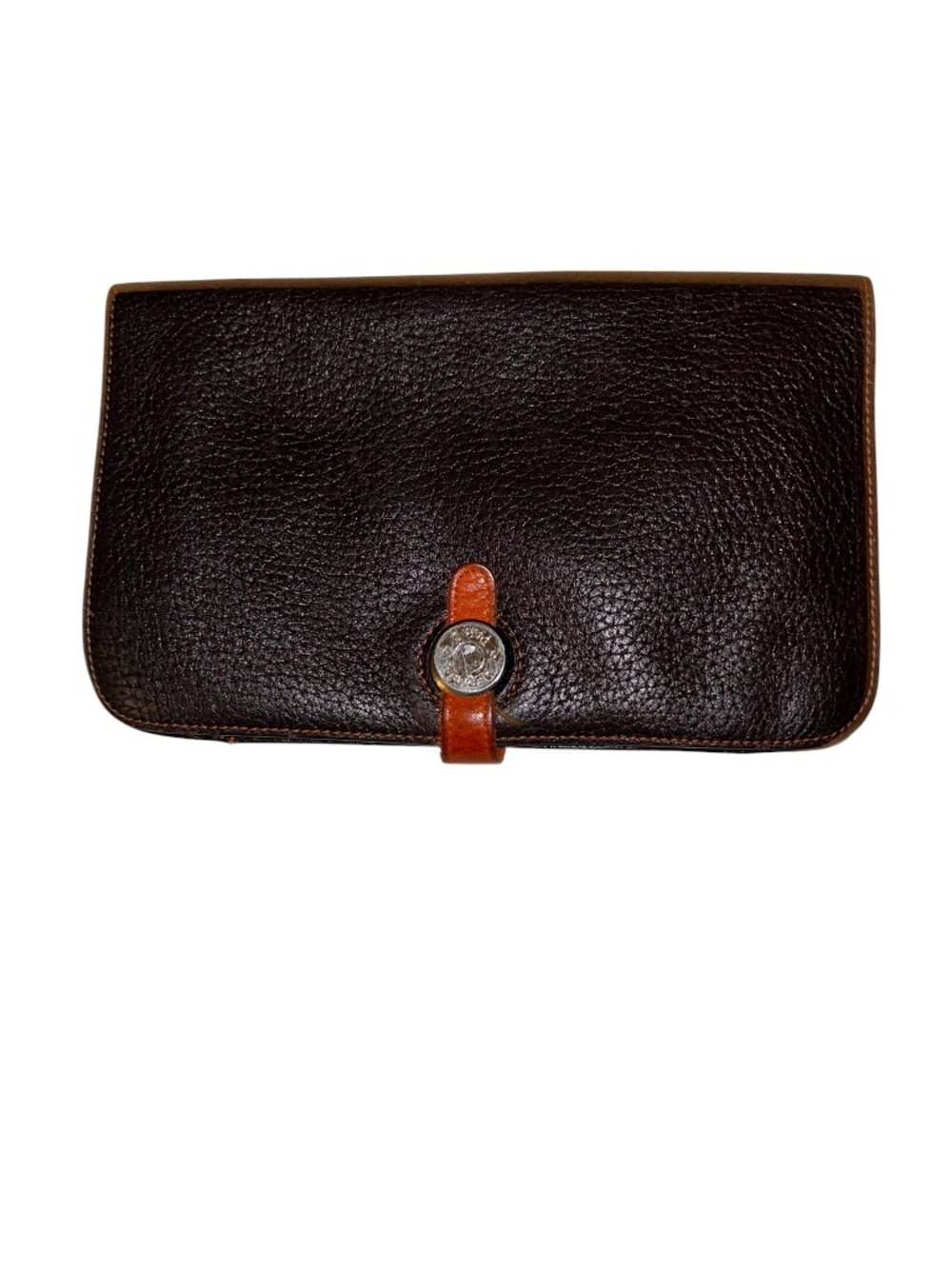 Hermes Paris France Dogon Brown orange all weather leather wallet